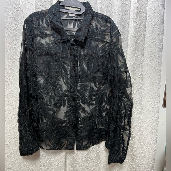 “Bamboo Traders” SZ: (XL) Elegant Black Sheer Women's Button-Up Blouse - Picture 1 of 6